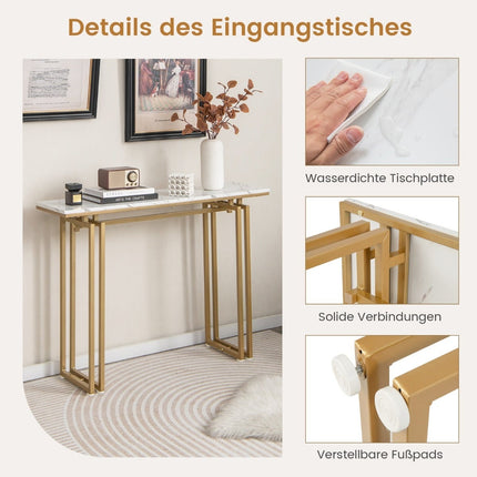 Console Table with Faux Marble Top, 110cm – White/Gold