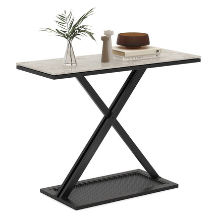 Console Table with Faux Marble Top, Metal Frame, 100x40x77.5 cm