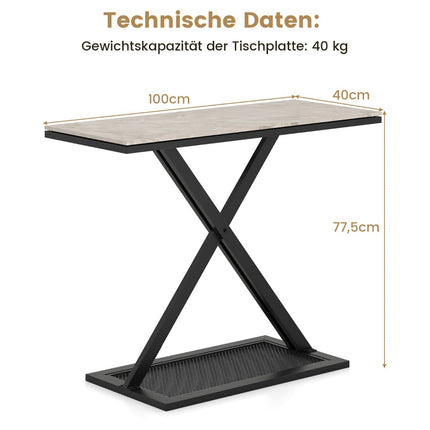Console Table with Faux Marble Top, Metal Frame, 100x40x77.5 cm