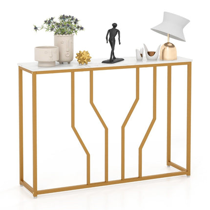Console Table with Geometric Metal Frame Entrance Table 110 x 30 x 80 cm Gold + White
