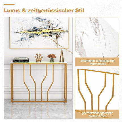 Console Table with Geometric Metal Frame Entrance Table 110 x 30 x 80 cm Gold + White