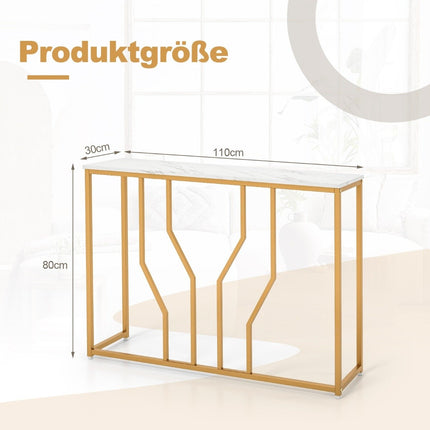Console Table with Geometric Metal Frame Entrance Table 110 x 30 x 80 cm Gold + White