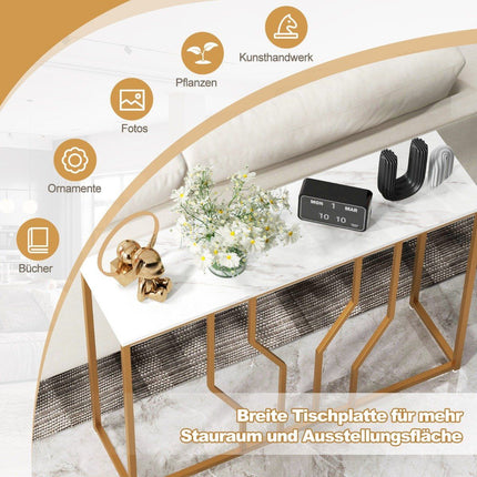 Console Table with Geometric Metal Frame Entrance Table 110 x 30 x 80 cm Gold + White