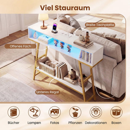 Console Table with LED Lighting & Charging Station