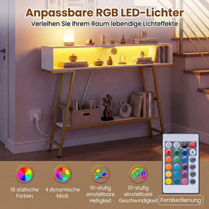 Console Table with LED Lighting & Charging Station