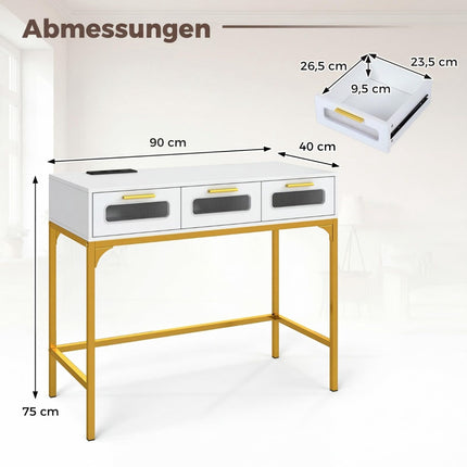 Console Table with LED Lights & Charging Station, White 90x40x75 cm