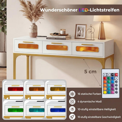 Console Table with LED Lights & Charging Station, White 90x40x75 cm