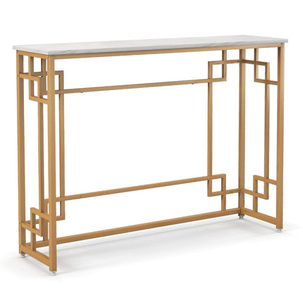 Console Table with Marble & Geometric Metal Frame Entrance Table Narrow Golden