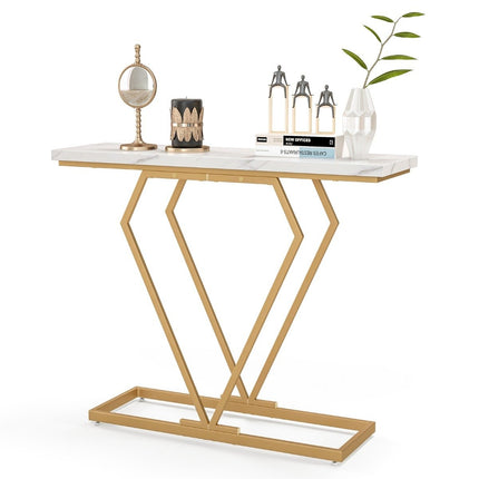 Console Table with Marble Look, Gold Frame, 100x29.5x80 cm