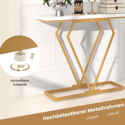 Console Table with Marble Look, Gold Frame, 100x29.5x80 cm