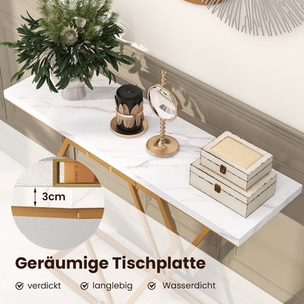 Console Table with Marble Look, Gold Frame, 100x29.5x80 cm