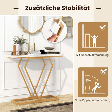 Console Table with Marble Look, Gold Frame, 100x29.5x80 cm