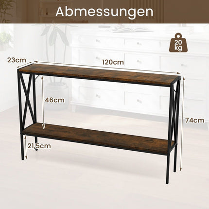 Console Table with Metal Frame, 120 cm, 2-Tier Storage