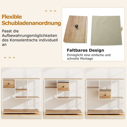 Console Table with Storage, Fabric Drawer & Shelves