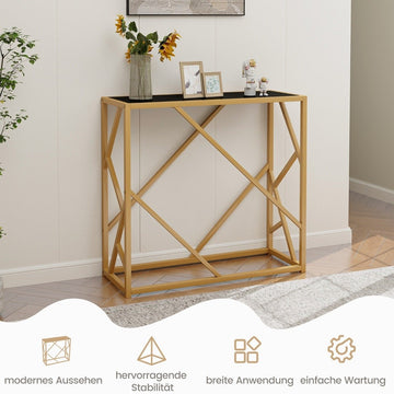 Console Table with Tempered Glass Top, Gold Frame, 80 cm