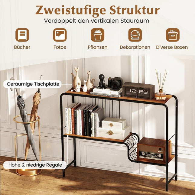 Console table hallway table with 2 shelves and metal frame entrance table with adjustable feet 99 x 27 x 79 cm
