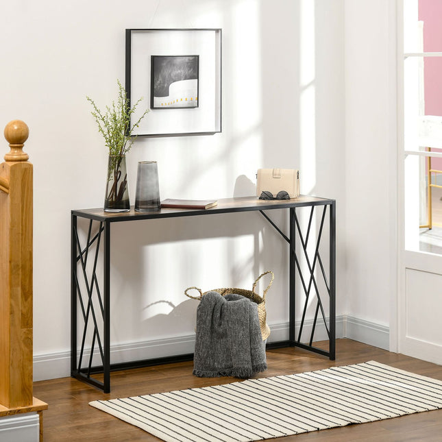 Industrial console table, steel legs, 120x35x75 cm, brown