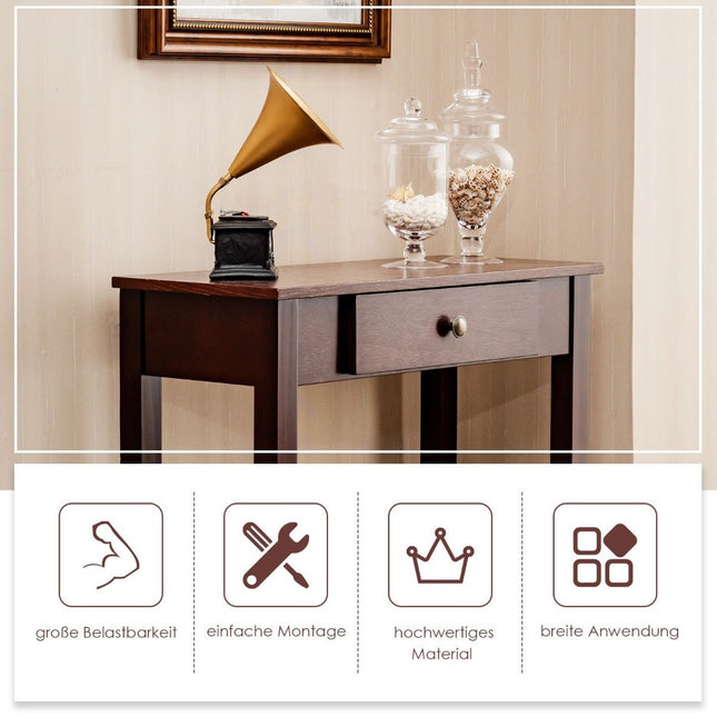 Console table with drawer, entrance table, narrow industrial side table made of wood 71 x 30 x 71cm brown