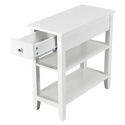 Console table with shelf and drawer 3-tier wooden side table 60 x 28.5 x 61cm white