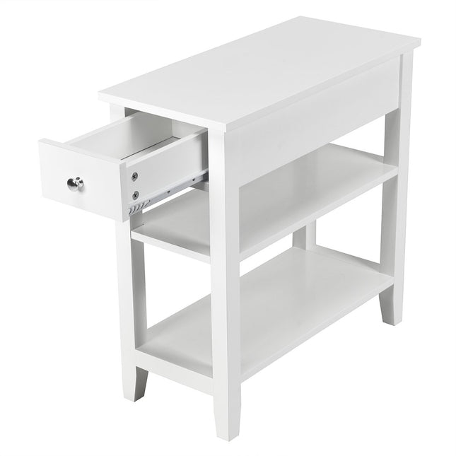 Console table with shelf and drawer 3-tier wooden side table 60 x 28.5 x 61cm white