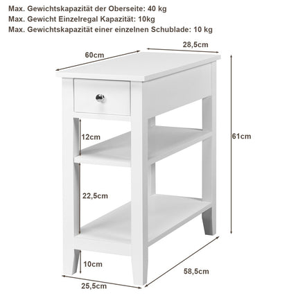 Console table with shelf and drawer 3-tier wooden side table 60 x 28.5 x 61cm white