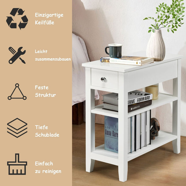 Console table with shelf and drawer 3-tier wooden side table 60 x 28.5 x 61cm white