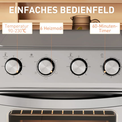 Convection Mini Oven, Air Fryer, 24L, 6 Modes, Timer, Silver