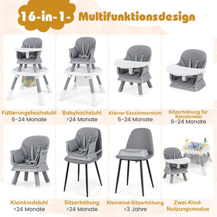 Convertible 16-in-1 High Chair with Tray & Harness