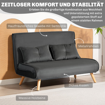 Convertible 2-Seater Sofa Bed, Adjustable Backrest, Grey Fabric