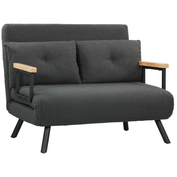 Convertible 2-Seater Sofa Bed with Sherpa Look, Dark Grey