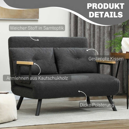 Convertible 2-Seater Sofa Bed with Sherpa Look, Dark Grey