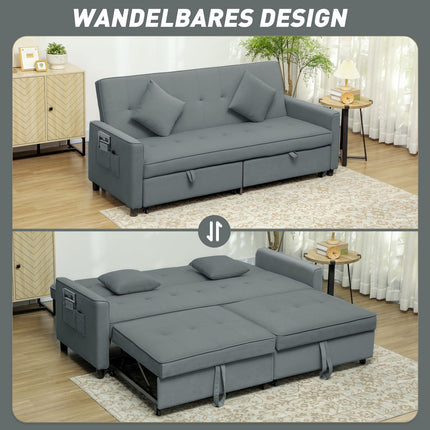 Convertible 3-Seater Sofa Bed with Adjustable Backrest, Grey
