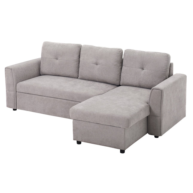 Omvormbare 3-zits slaapbank met chaise longue, grijze stof