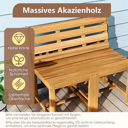 Convertible 3-in-1 Acacia Wood Garden Bench and Table Set