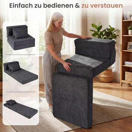 Convertible 3-in-1 Chenille Sofa Bed with 2 Cushions, Gray