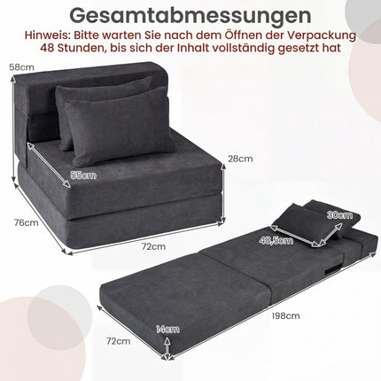 Convertible 3-in-1 Chenille Sofa Bed with 2 Cushions, Gray