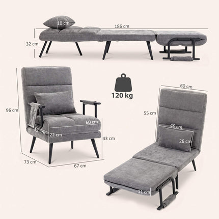 Convertible 3-in-1 Sleeper Chair with Adjustable Backrest