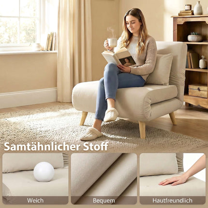 Convertible 3-in-1 Sofa Bed, Adjustable Backrest, Beige