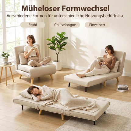 Convertible 3-in-1 Sofa Bed, Adjustable Backrest, Beige