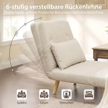 Convertible 3-in-1 Sofa Bed, Adjustable Backrest, Beige