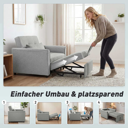 Convertible 3-in-1 Sofa Chair Bed, Adjustable Backrest, Gray