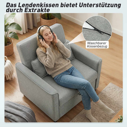 Convertible 3-in-1 Sofa Chair Bed, Adjustable Backrest, Gray