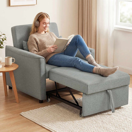 Convertible 3-in-1 Sofa Chair Bed, Adjustable Backrest, Gray