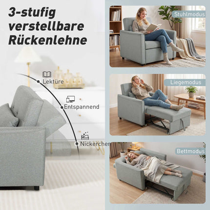 Convertible 3-in-1 Sofa Chair Bed, Adjustable Backrest, Gray