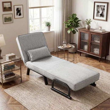 Convertible Armchair Sofa Bed, Adjustable Backrest, Light Grey