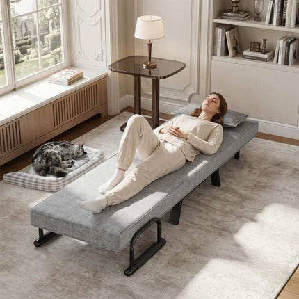 Convertible Armchair Sofa Bed, Adjustable Backrest, Light Grey