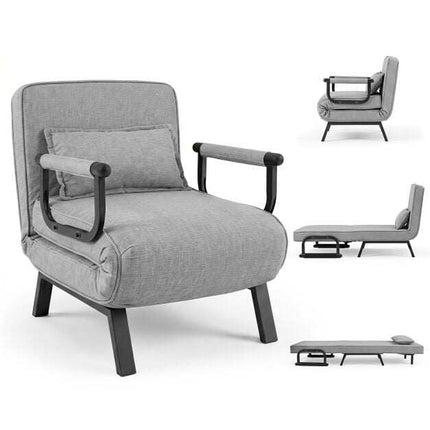 Convertible Armchair Sofa Bed, Adjustable Backrest, Light Grey