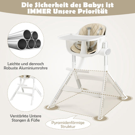 Convertible Baby High Chair, 4-in-1, 5-Height, Beige