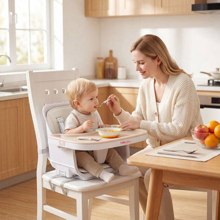 Convertible Baby High Chair with Adjustable Tray, Beige
