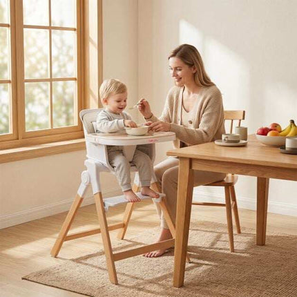 Convertible Baby High Chair with Adjustable Tray, Beige